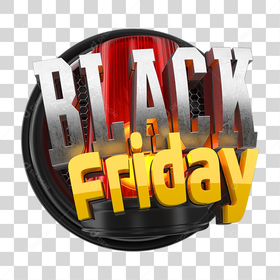 Selo 3D Black Friday para Composição PNG Transparente