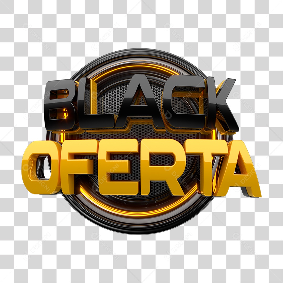Selo 3D Black Oferta para Composição PNG Transparente