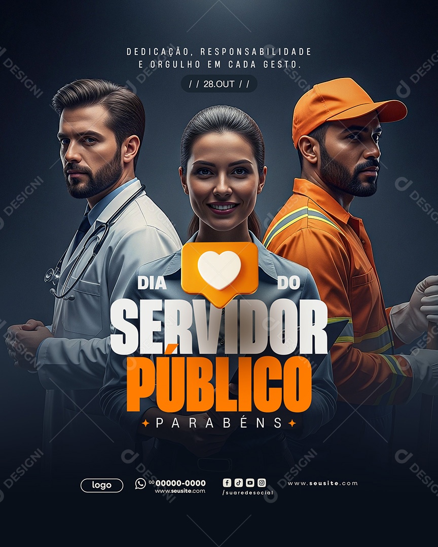 Dia do Servidor Público 28 de Outubro Parabéns Social Media PSD Editável