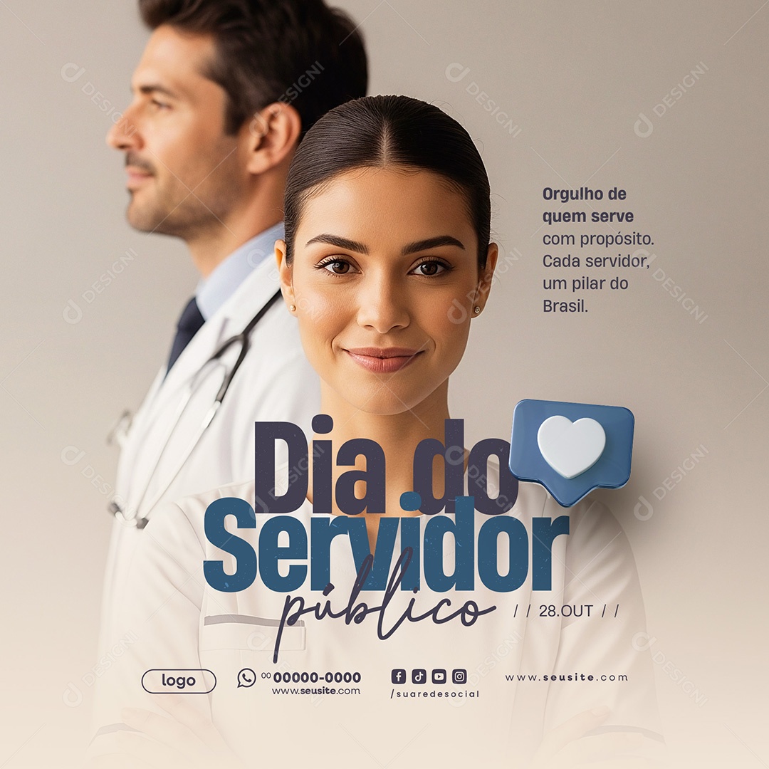 Dia do Servidor Público 28 de Outubro Parabéns Social Media PSD Editável