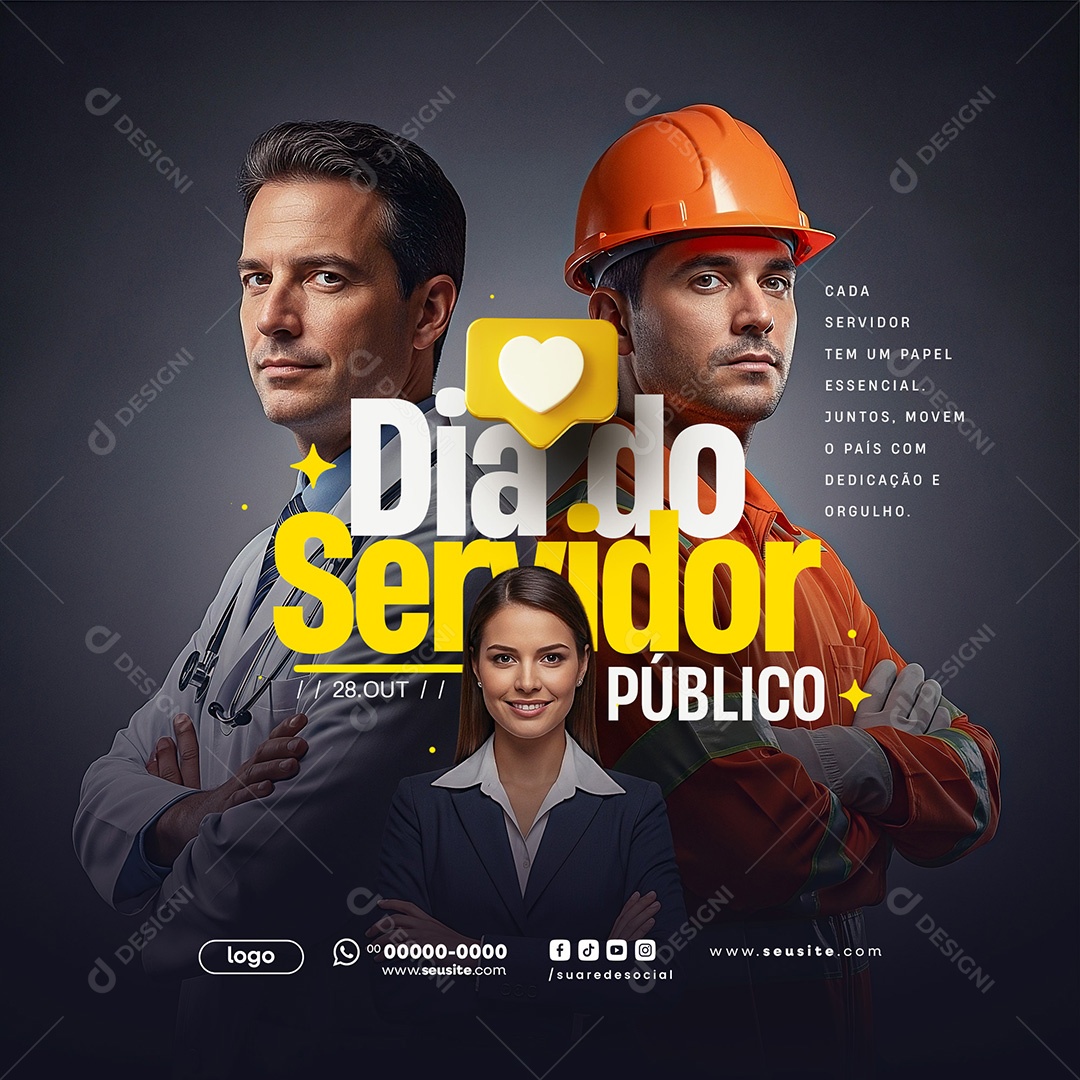 Dia do Servidor Público 28 de Outubro Parabéns Social Media PSD Editável