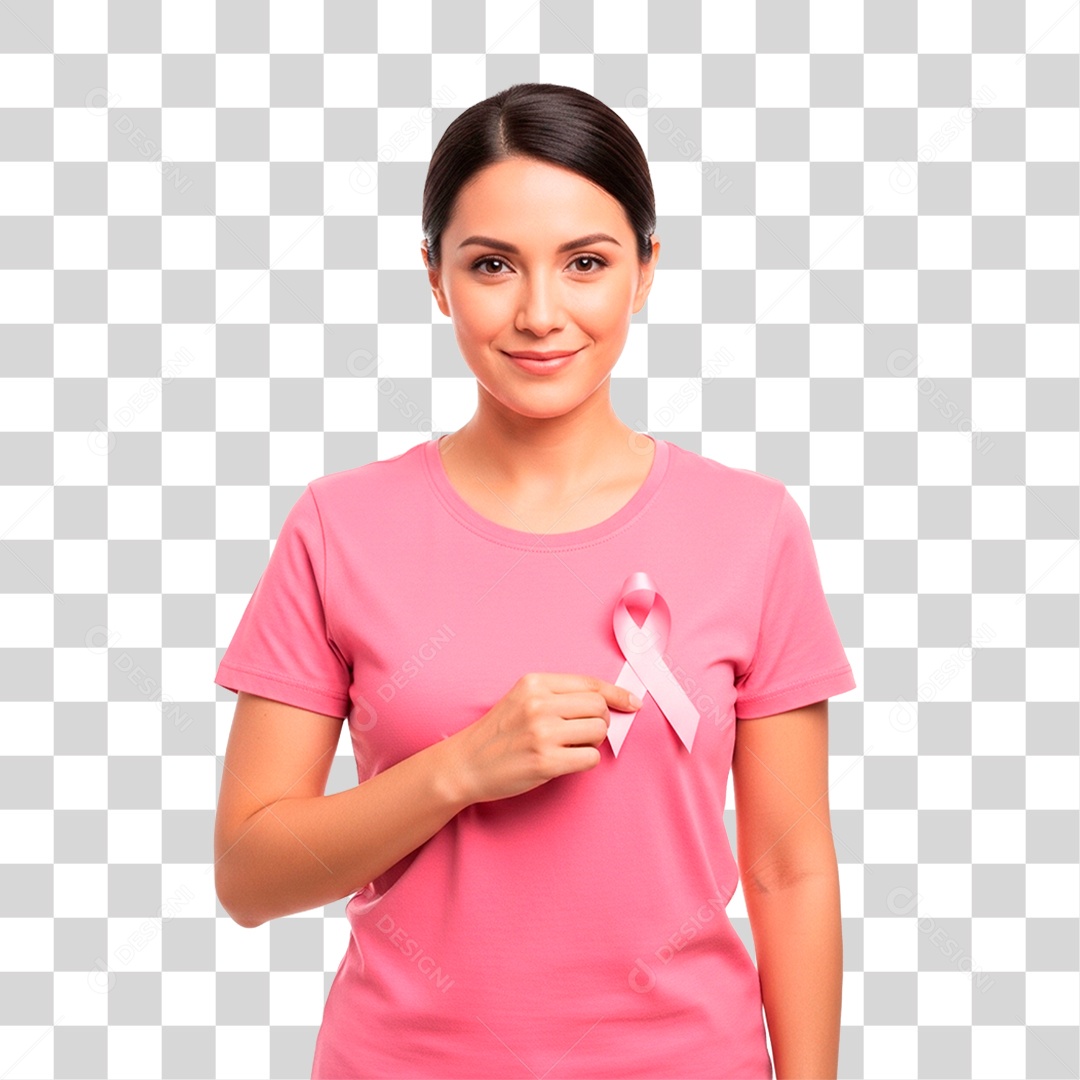 Mulher Segurando Laço Rosa PNG Transparente