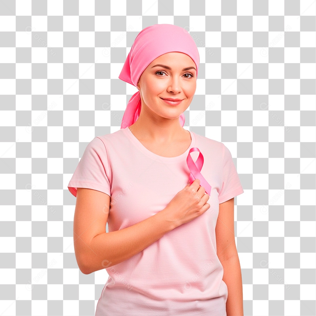 Mulher Segurando Laço Rosa PNG Transparente