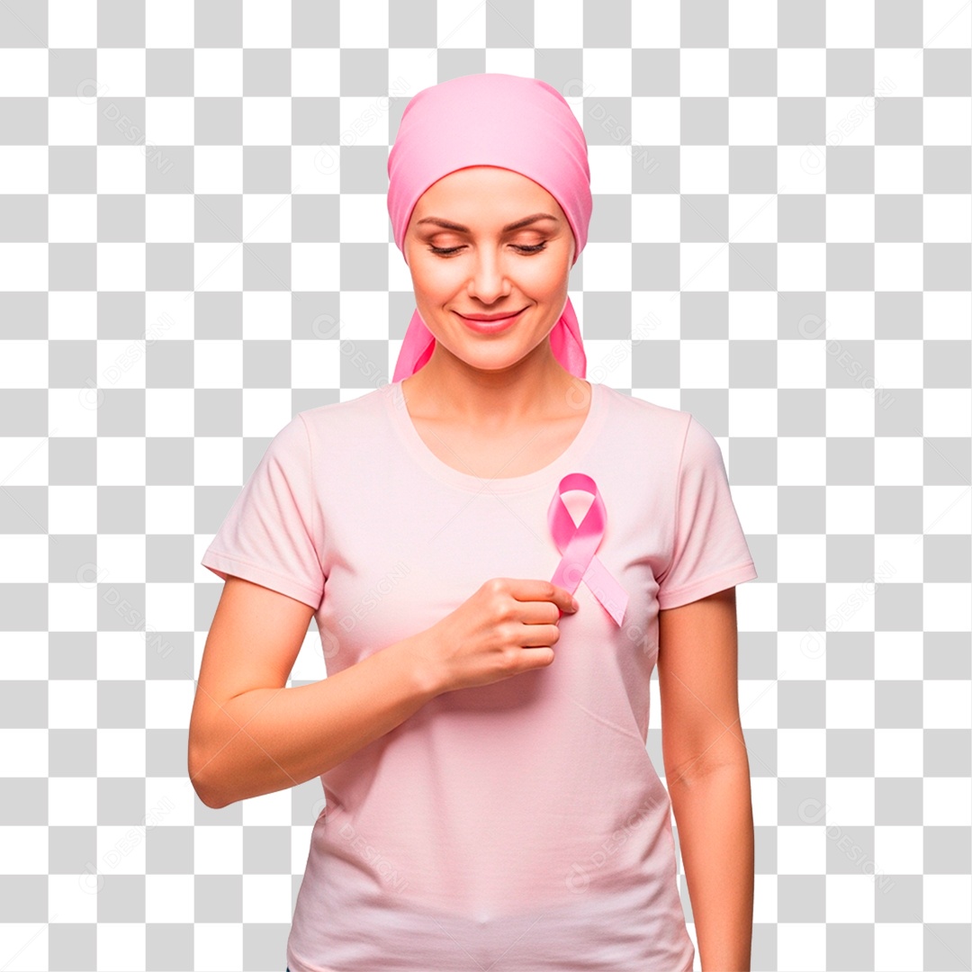 Mulher Segurando Laço Rosa PNG Transparente