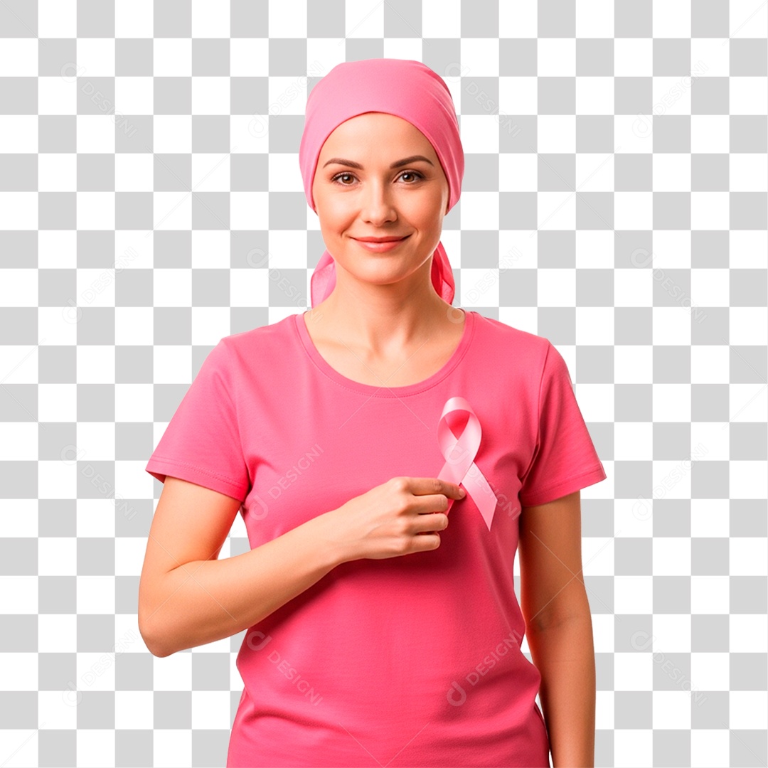 Mulher Segurando Laço Rosa PNG Transparente