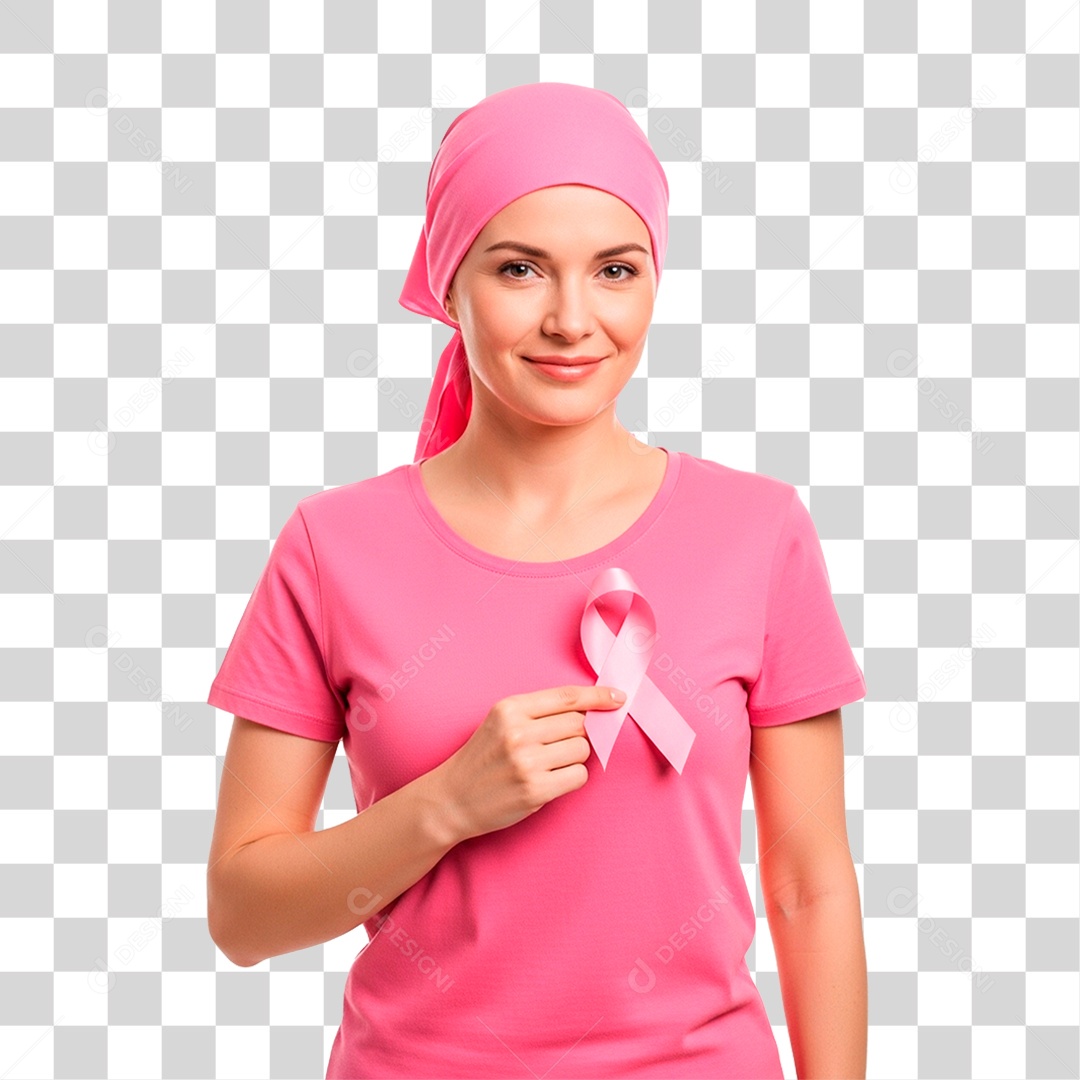 Mulher Segurando Laço Rosa PNG Transparente