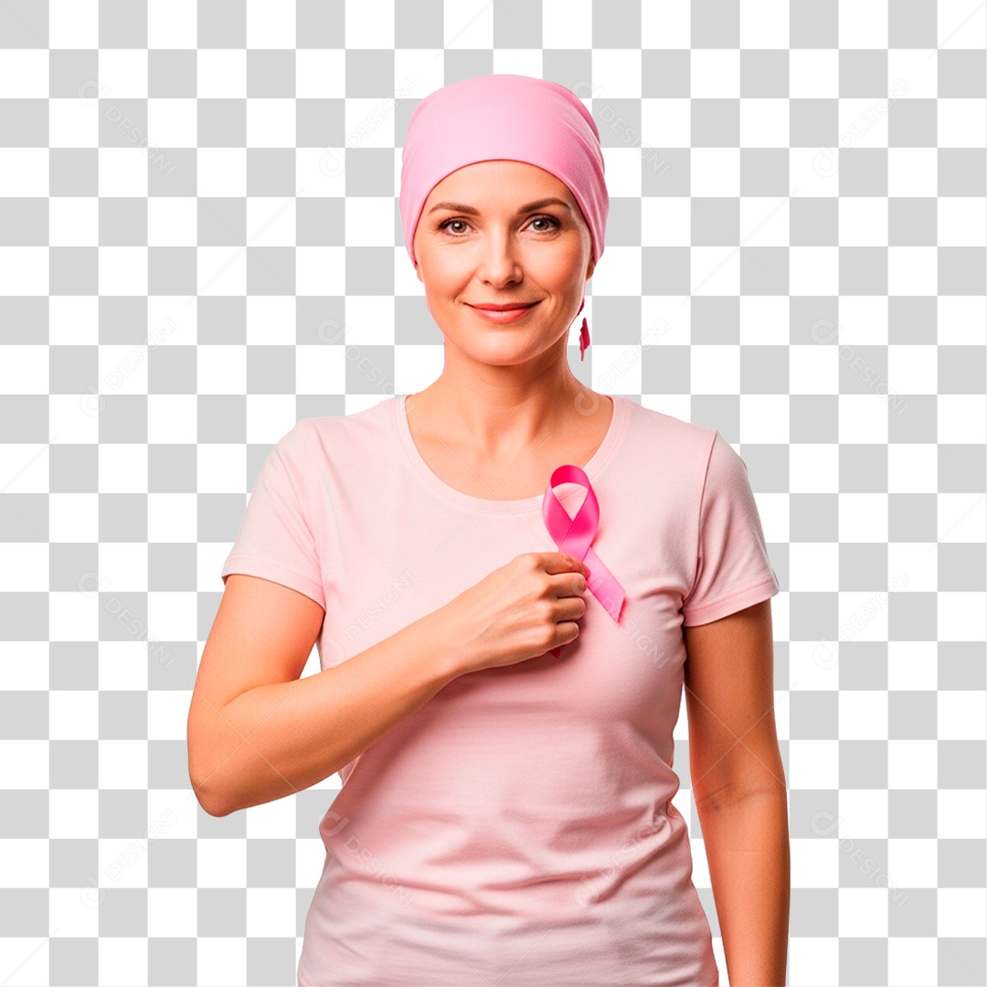 Mulher Segurando Laço Rosa PNG Transparente