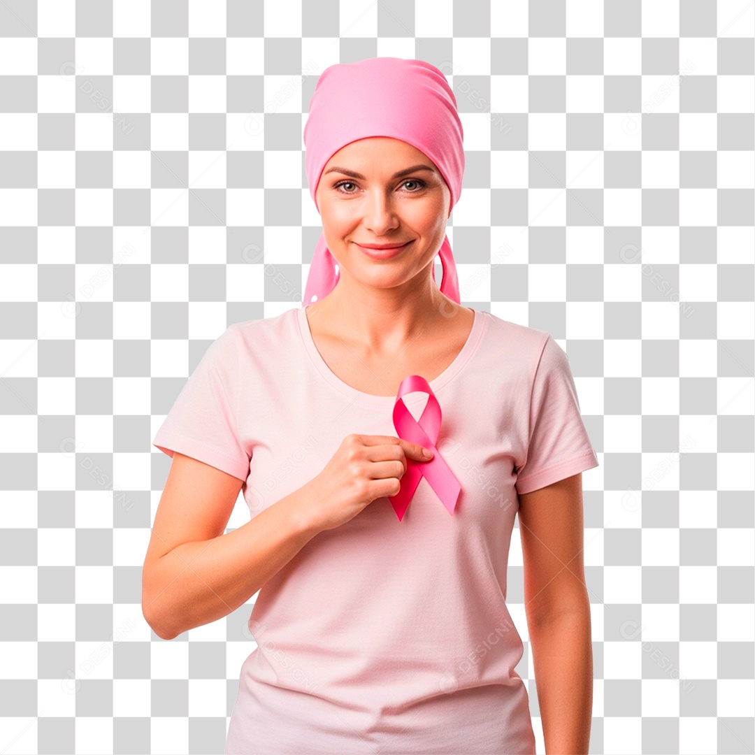 Mulher Segurando Laço Rosa PNG Transparente