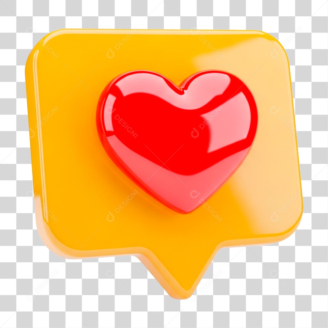 Balão de Texto 3D com Coração PNG Transparente