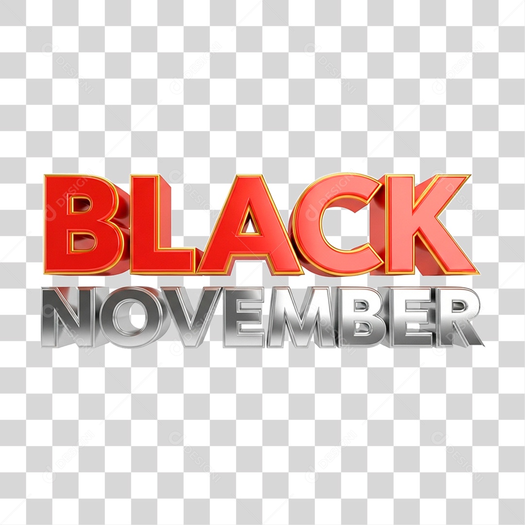 Selo 3D Black November para Composição PNG Transparente