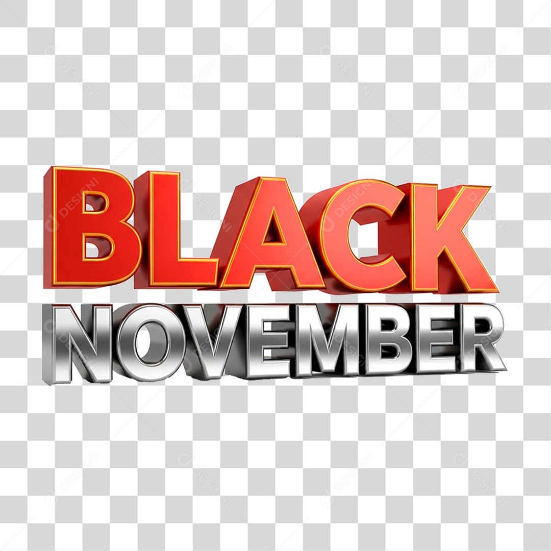 Selo 3D Black November para Composição PNG Transparente