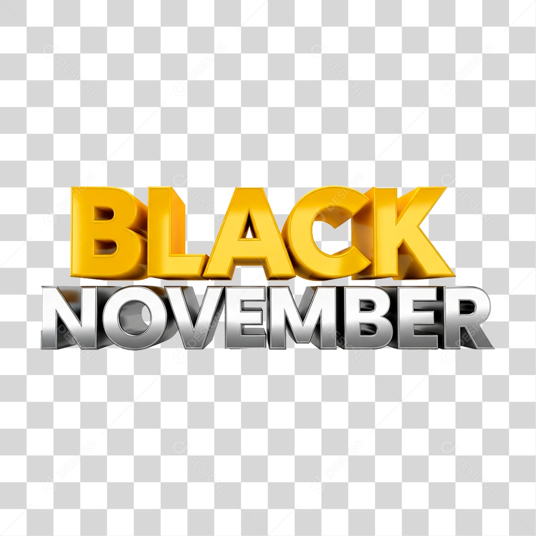 Selo 3D Black November para Composição PNG Transparente