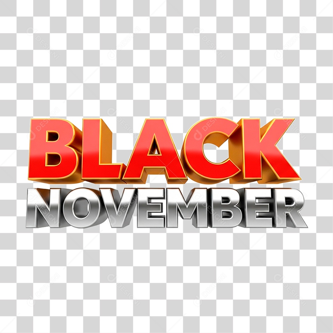 Selo 3D Black November para Composição PNG Transparente