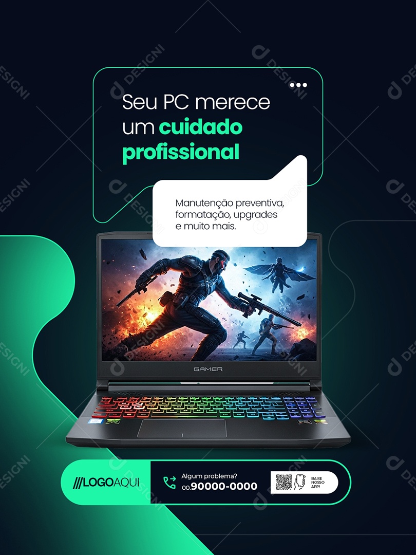 Loja de Informática Seu PC Merece Um Cuidado Profissional Social Media PSD Editável