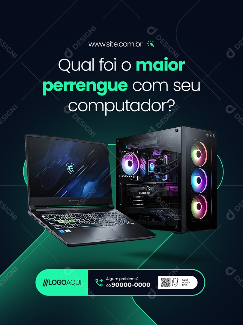 Loja de Informática Qual Foi o Maior Perrengue com Seu Computador Social Media PSD Editável