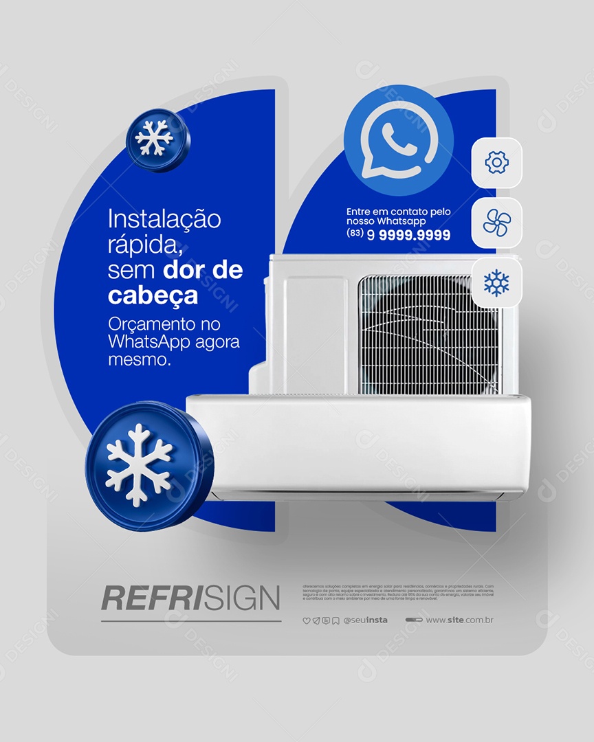 Refrigeracão Instalação Rápida Sem Dor de Cabeça Social Media PSD Editável