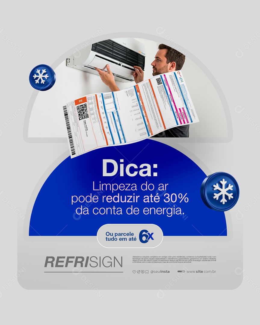 Refrigeracão Dica Limpeza do Ar Pode Reduzir Até 30% da Conta de Energia Social Media PSD Editável