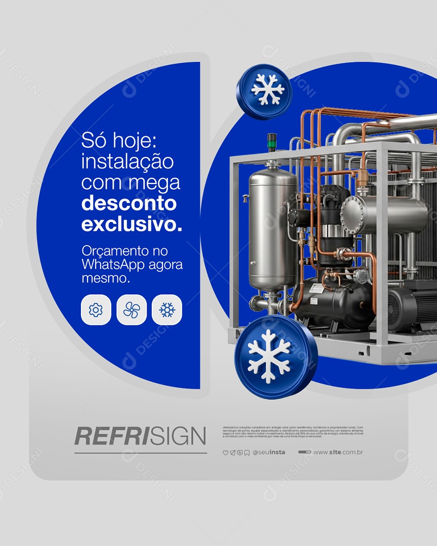 Refrigeracão Só Hoje Instalação com Mega Desconto Exclusivo Social Media PSD Editável