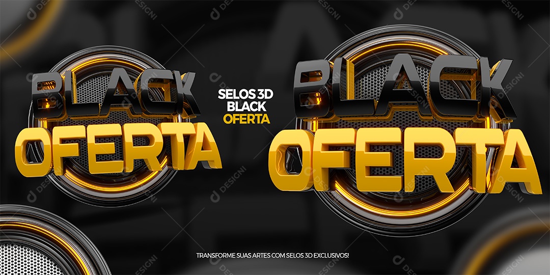 Black Friday Selo 3D Preto e Dourado para Composição PSD