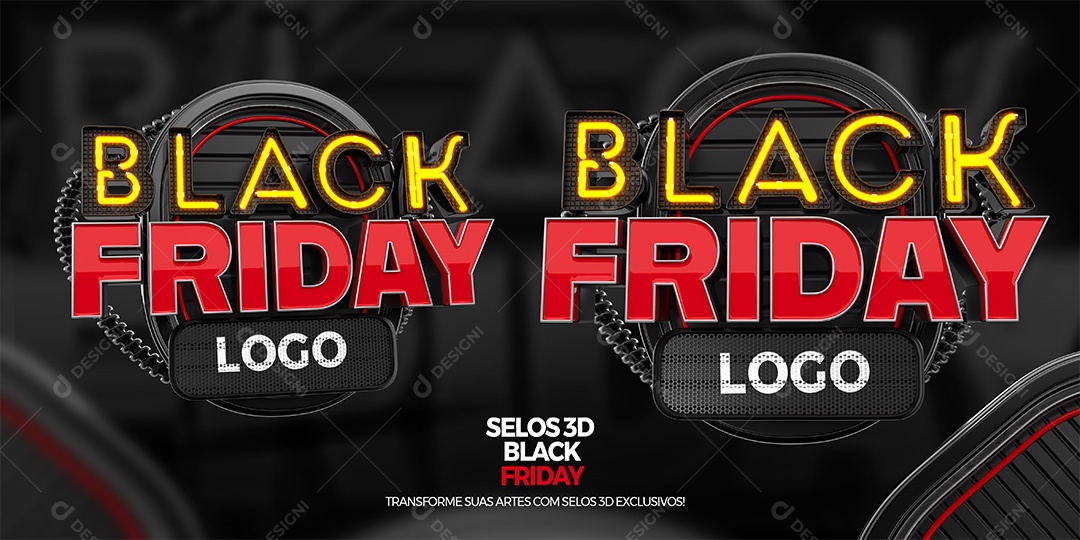 Black Friday Selo 3D Com Luz Neon Amarelo para Composição PSD