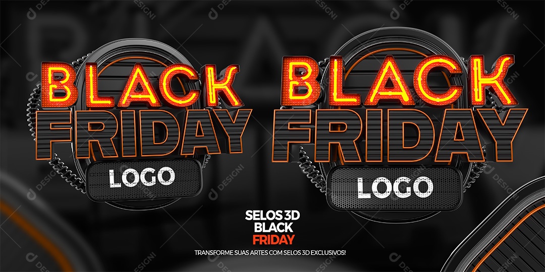 Black Friday Selo 3D Com Luz Neon para Composição PSD