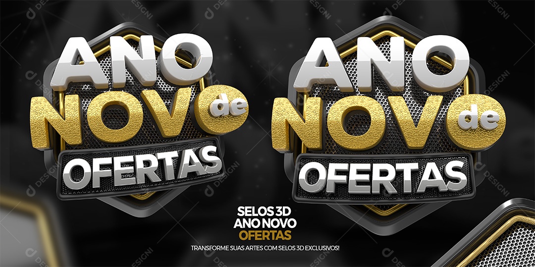 Ano Novo Selo 3D Branco e Dourado para Composição PSD