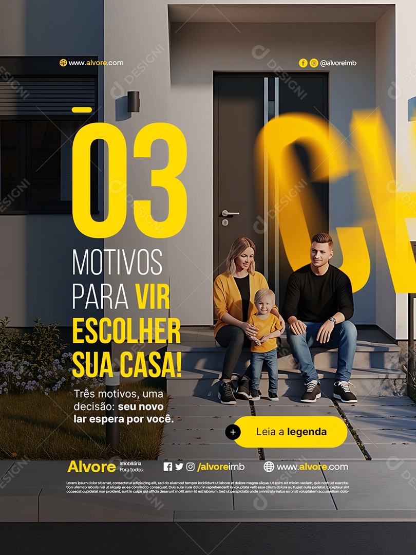 Imobiliária Três Motivos para Vir Escolher Sua Casa Social Media PSD Editável