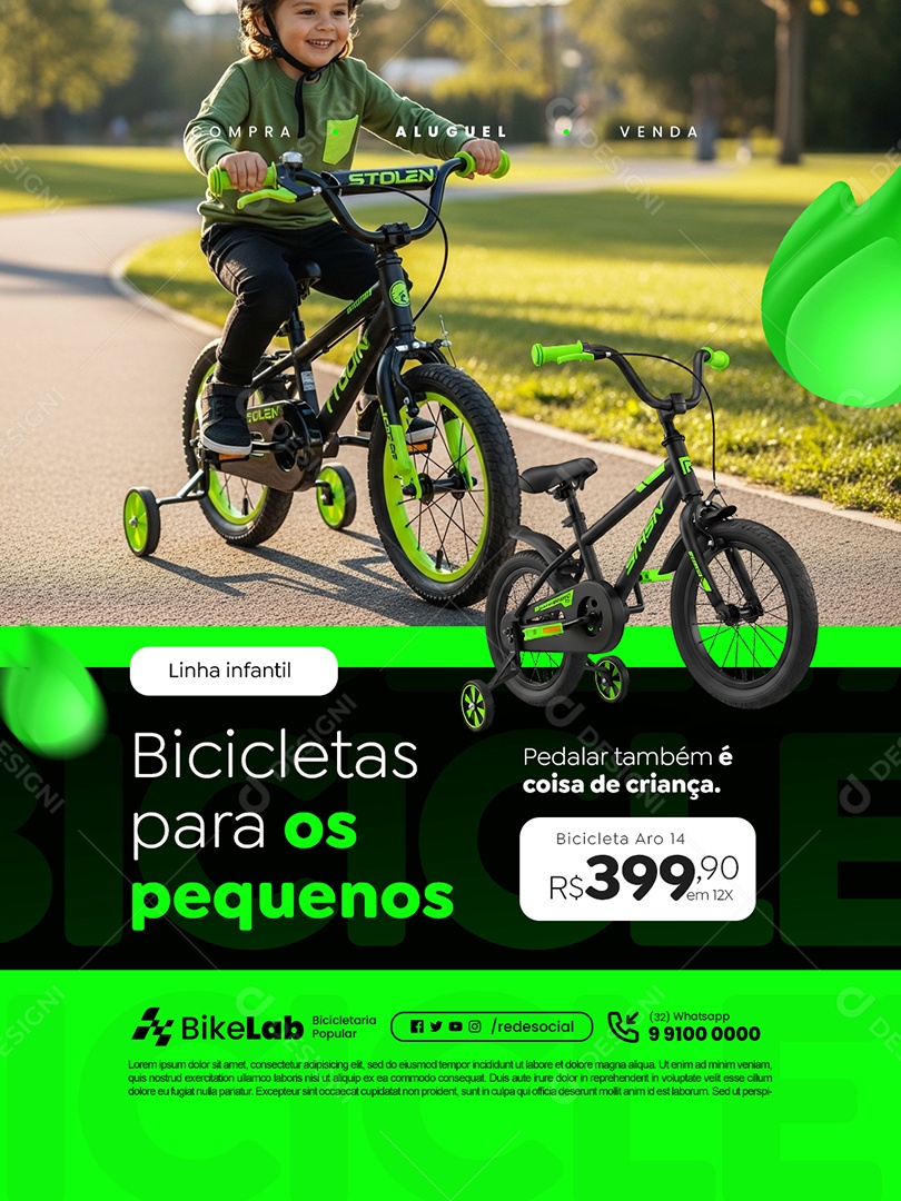 Bicicletaria Linha Infantil Bicicletas para Os Pequenos Social Media PSD Editável