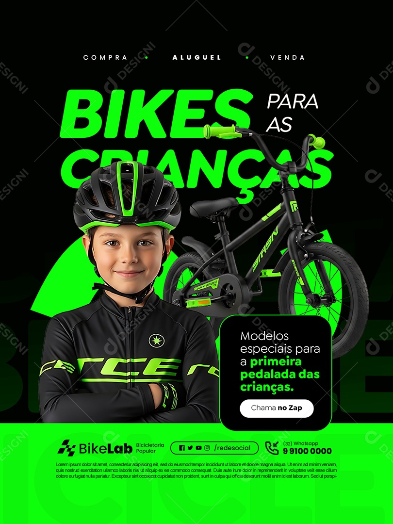 Bicicletaria Bikes para Crianças Social Media PSD Editável