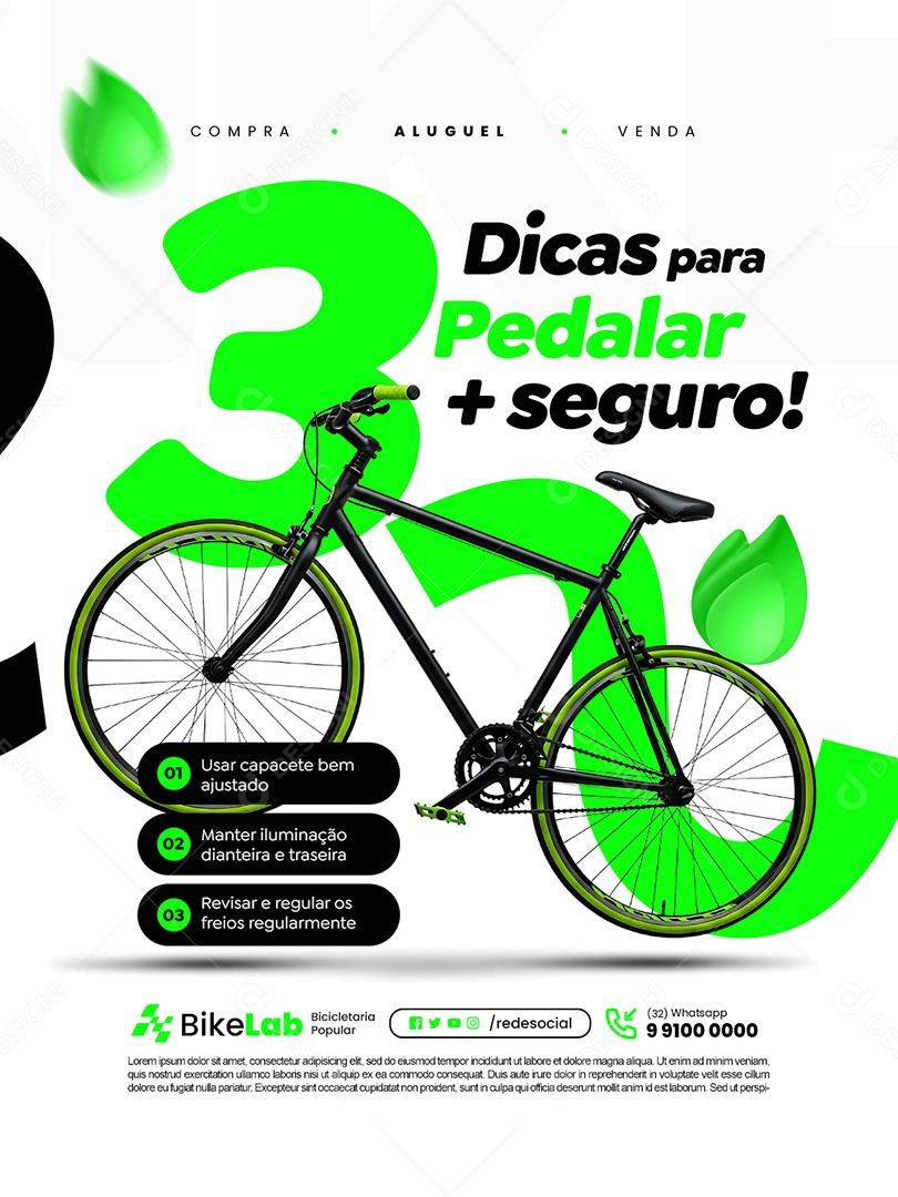 Bicicletaria Três Dicas para Pedalar Mais Seguro Social Media PSD Editável