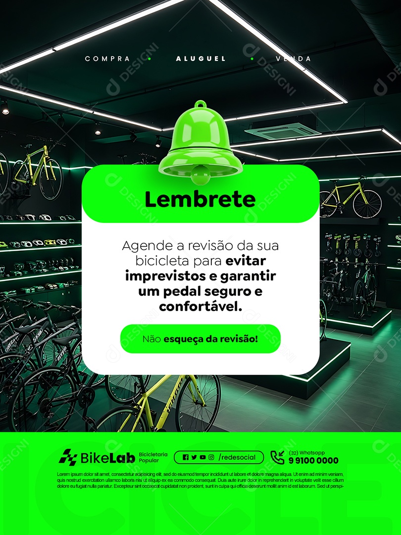 Bicicletaria Lembrete Não Esqueça da Revisão Social Media PSD Editável