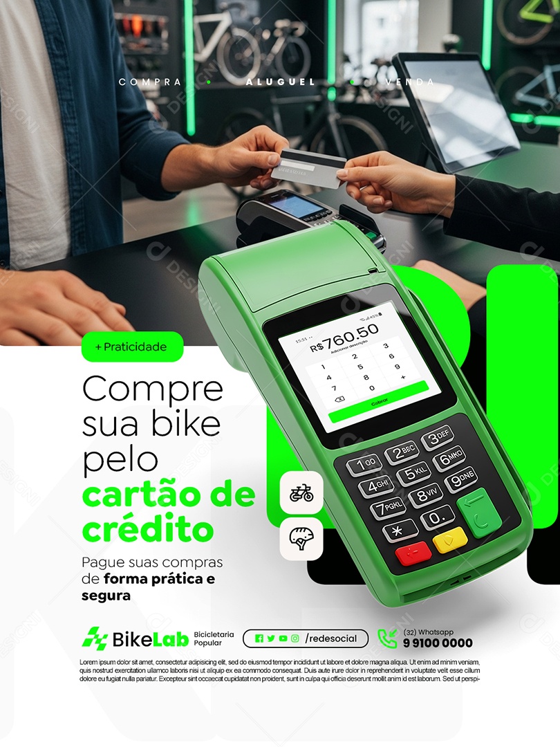 Bicicletaria Compre Sua Bike Pelo Cartão de Crédito Social Media PSD Editável