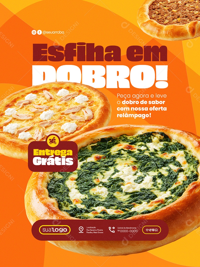 Esfiharia Esfiha em Dobro Entrega Grátis Social Media PSD Editável