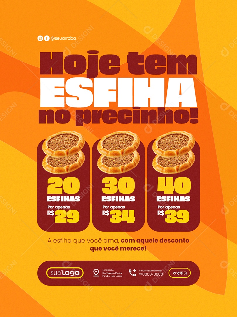 Esfiharia Hoje Ten Esfiha no Precinho Social Media PSD Editável