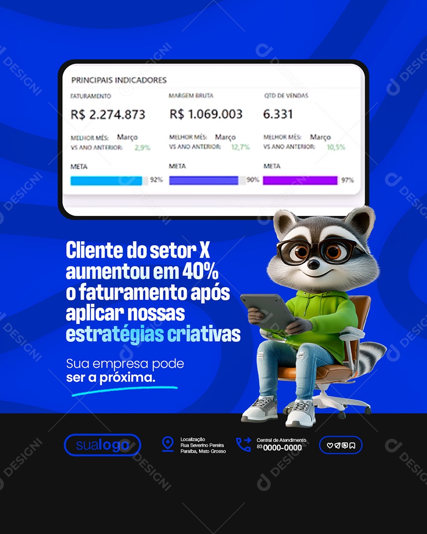 Consultor Criativo Cliente do Setor X Aumentou Social Media PSD Editável