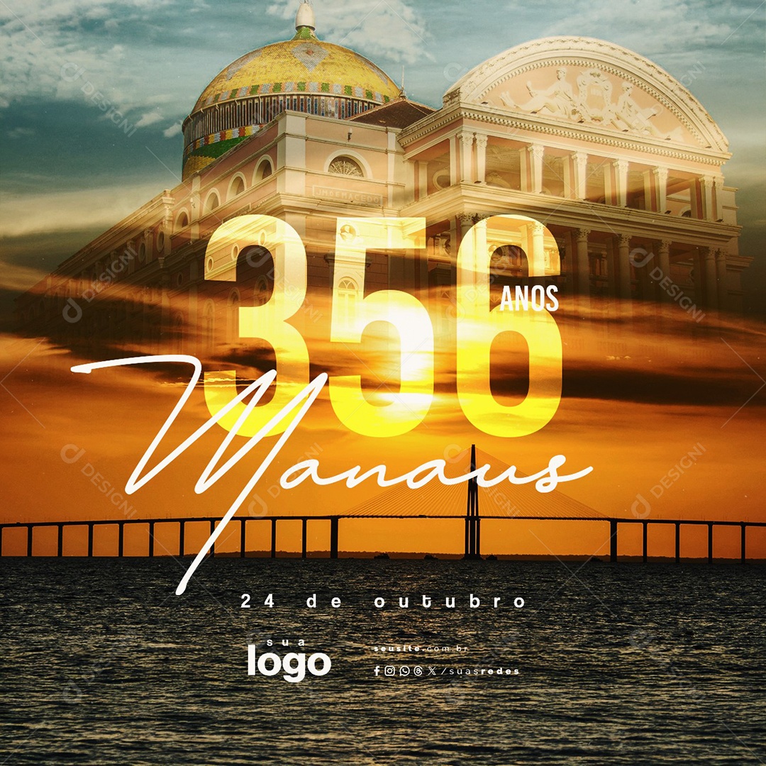 Aniversário de Manaus 24 de Outubro 356 Anos Social Media PSD Editável