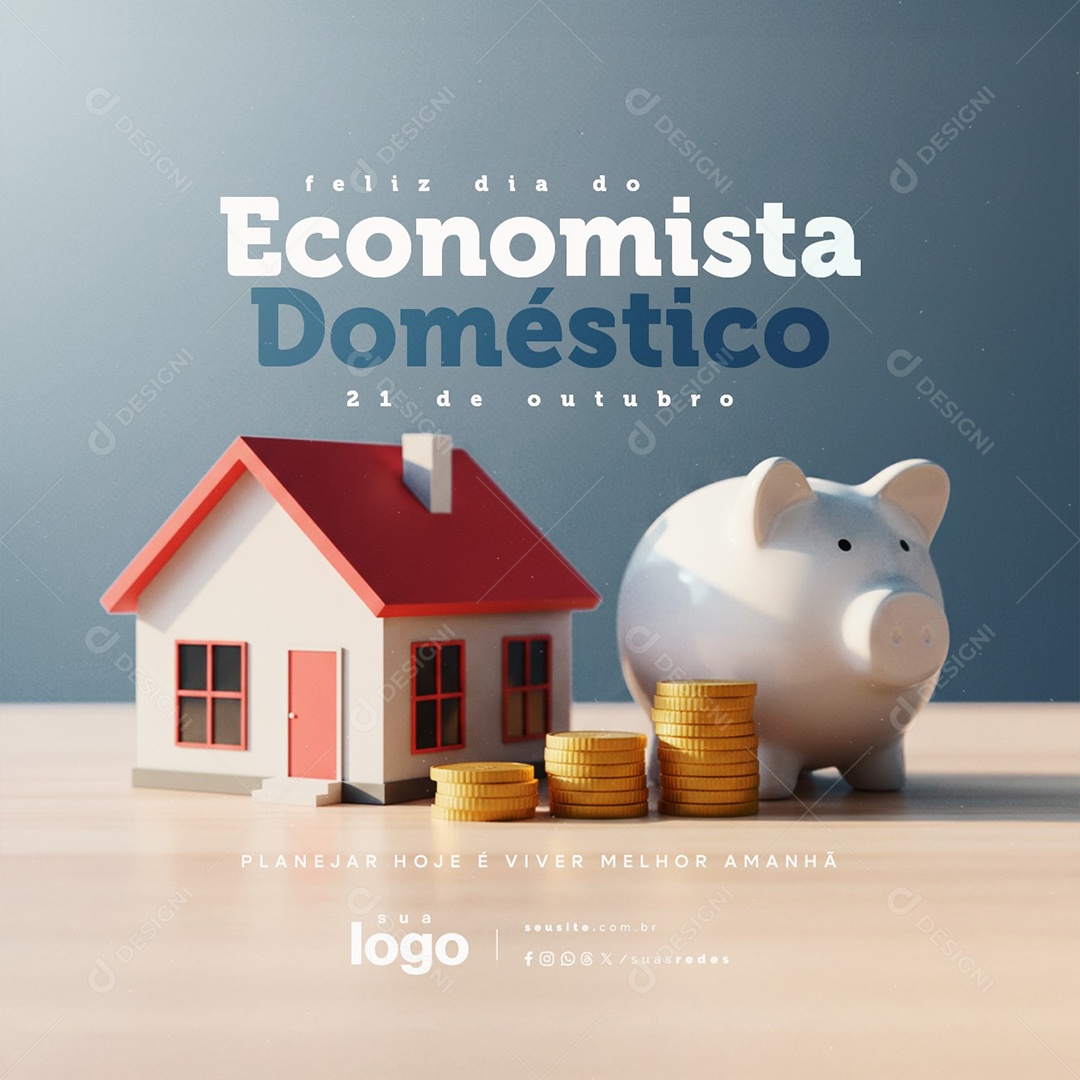 Feliz Dia do Economista Doméstico 21 de Outubro Social Media PSD Editável