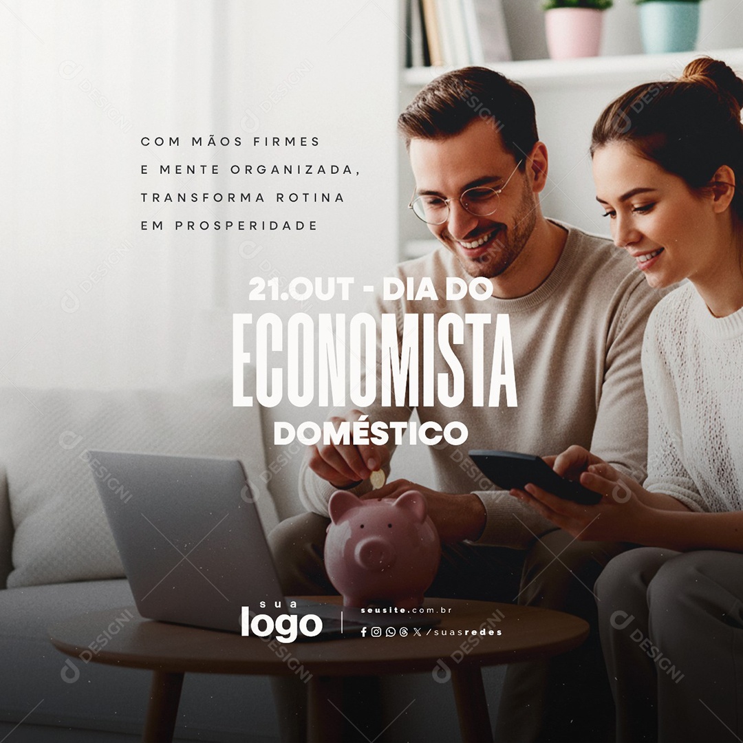 Dia do Economista Doméstico 21 de Outubro Com Mãos Firmes Social Media PSD Editável