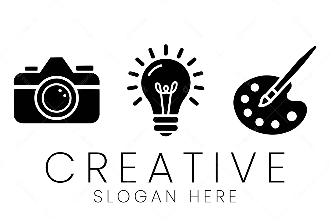 Conjunto de Ícones Câmera Ideia Paleta de Tinta Ilustração Vetor EPS + AI Editável