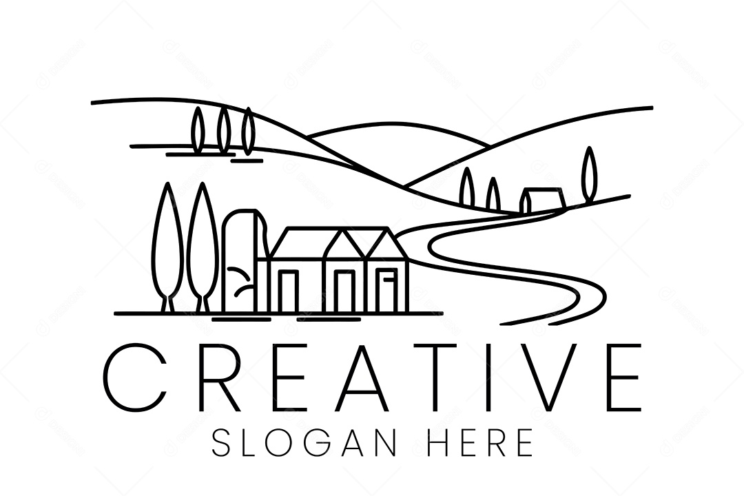 Ícone de Casa Minimalista Elegante Paisagem Rural Ilustração Vetor EPS + AI Editável
