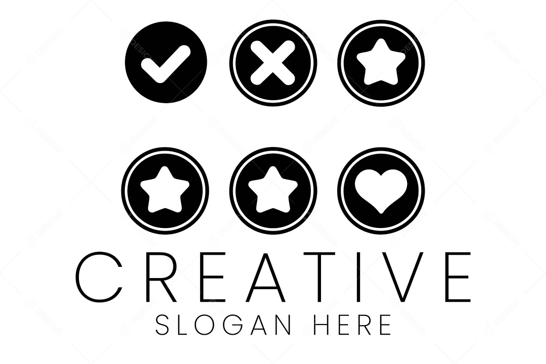 Conjunto de Ícones Marca de Seleção Estrela Coração Ilustração Vetor EPS + AI Editável