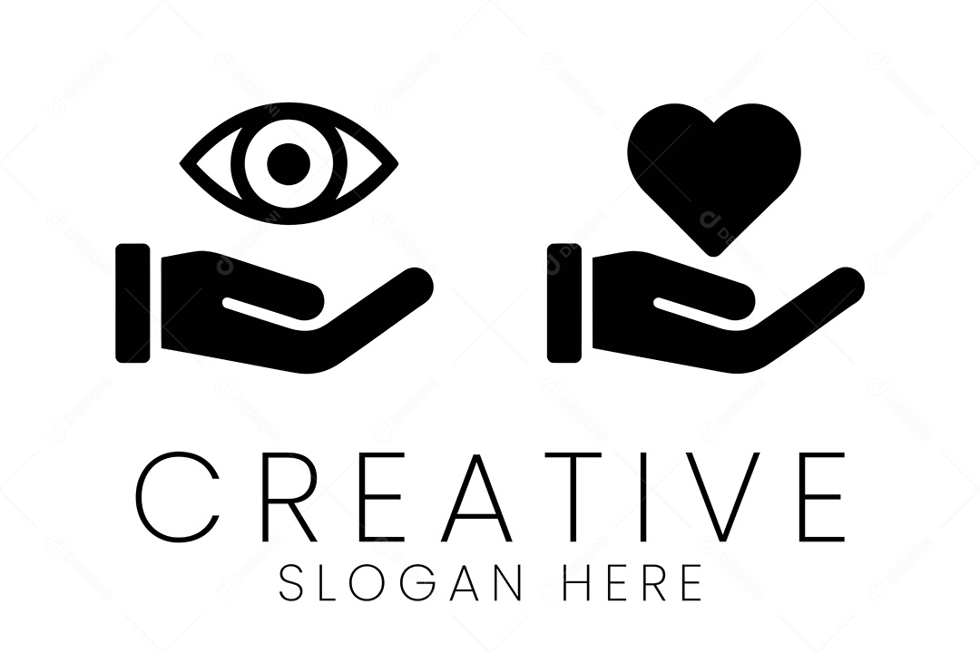 Conjunto de Ícone Minimalista Simples Com Mãos Segurando Um Coração e um Olho Ilustração Vetor EPS + AI Editável