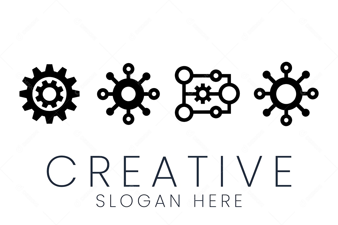 Conjunto de Ícones de Conexão de Rede de Engrenagem Ilustração Vetor EPS + AI Editável