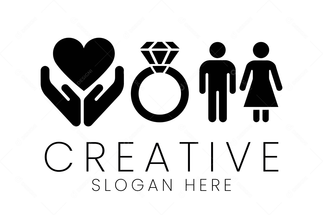 Conjunto de Icones Casal Apaixonado Anel de Casamento Coração Ilustração Vetor EPS + AI Editável