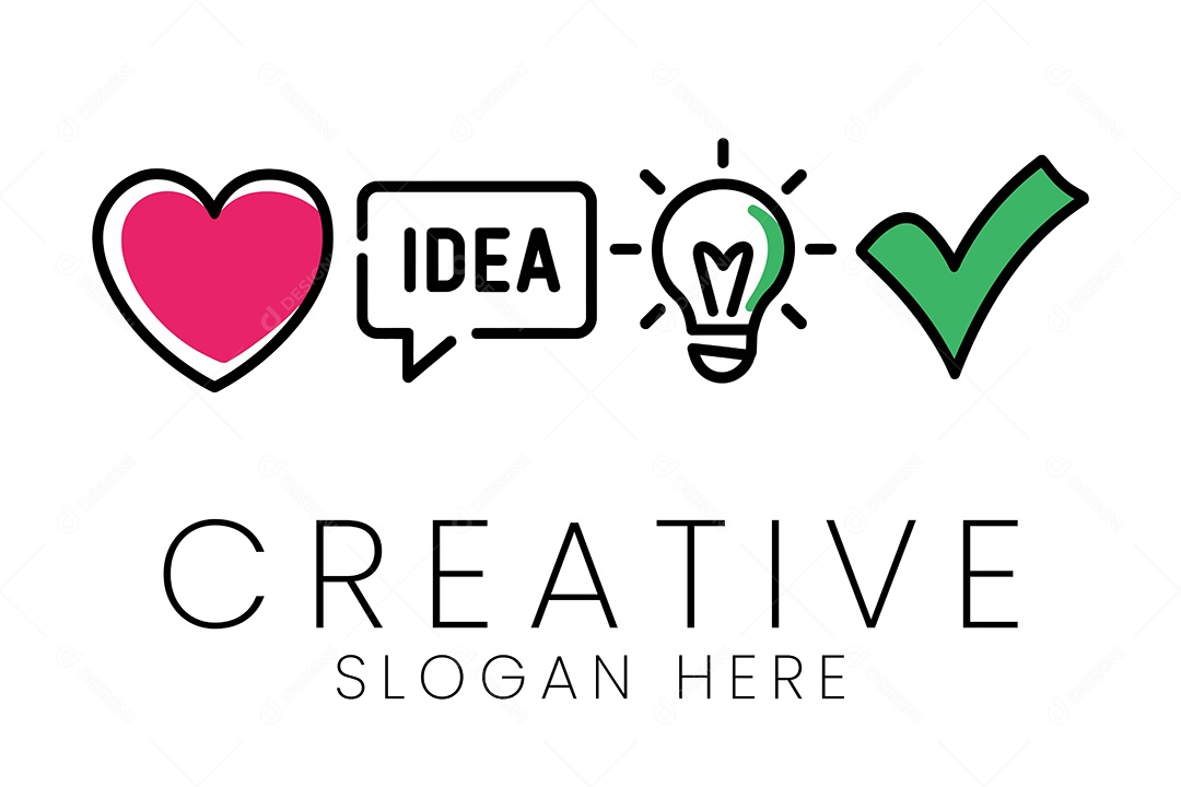 Conjunto de Ícones Coração Balão de Ideia Ilustração Vetor EPS + AI Editável