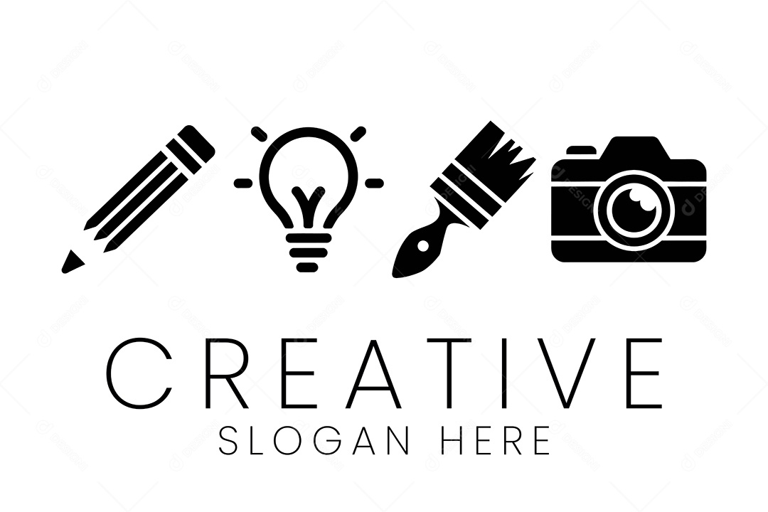 Ícones em Preto e Branco Que Representam o Processo Criativo Ilustração Vetor EPS + AI Editável