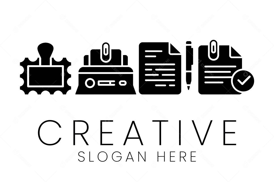 Ícones Vetoriais Pretos de Documentos de Carimbo Ilustração Vetor EPS + AI Editável