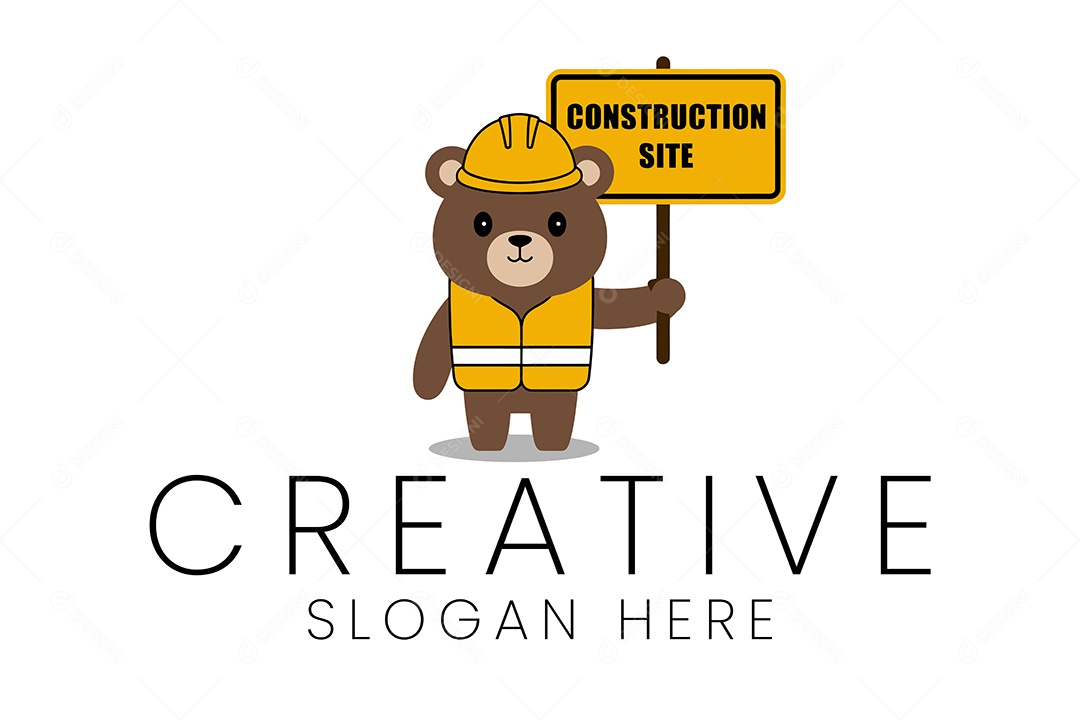 Logo de Animal Urso Segurando a Placa Ilustração Vetor EPS + AI Editável