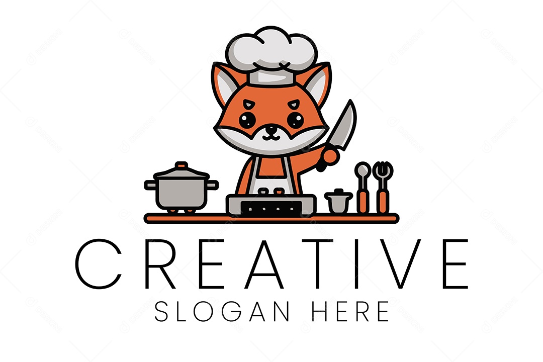 Logo de Animal Raposa Chef Cozinhando Ilustração Vetor EPS + AI Editável