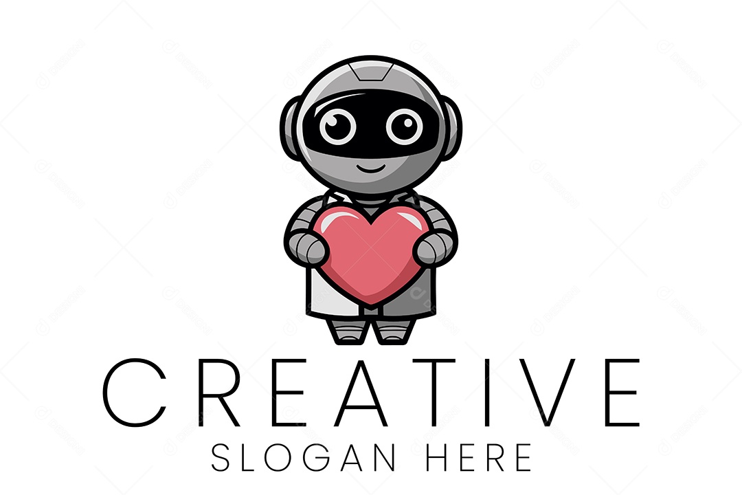 Logo de Robô Segurando Um Coração Ilustração Vetor EPS + AI Editável
